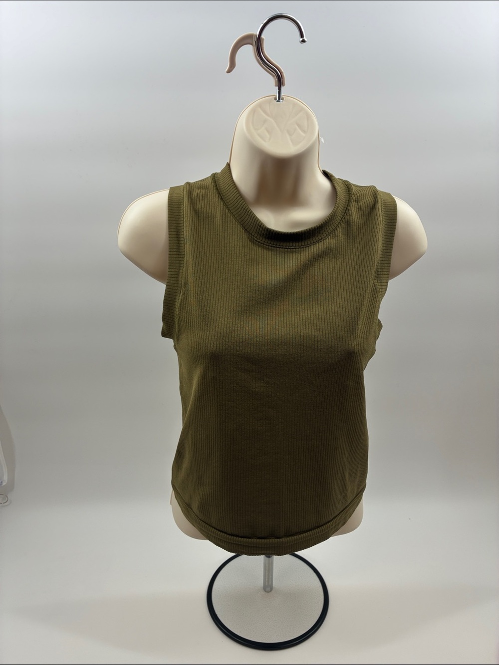 Olive Green Ribbed Sleeveless Top - Women